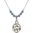 thumbnail image 1 of 18-Inch Rhodium Plated Necklace with 6mm Light Blue September Birth Month Stone Beads and Irish Knot / Claddagh Charm, 1 of 1