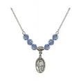 thumbnail image 1 of 18-Inch Rhodium Plated Necklace with 6mm Light Blue September Birth Month Stone Beads and Miraculous Charm, 1 of 1