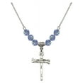 thumbnail image 1 of 18-Inch Rhodium Plated Necklace with 6mm Light Blue September Birth Month Stone Beads and Nail Cross Charm, 1 of 1