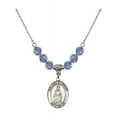thumbnail image 1 of 18-Inch Rhodium Plated Necklace with 6mm Light Blue September Birth Month Stone Beads and Our Lady of Victory Charm, 1 of 1