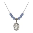 thumbnail image 1 of 18-Inch Rhodium Plated Necklace with 6mm Light Blue September Birth Month Stone Beads and Saint Augustine Charm, 1 of 1