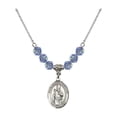 thumbnail image 1 of 18-Inch Rhodium Plated Necklace with 6mm Light Blue September Birth Month Stone Beads and Saint Augustine of Hippo Charm, 1 of 1