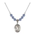 thumbnail image 1 of 18-Inch Rhodium Plated Necklace with 6mm Light Blue September Birth Month Stone Beads and Saint Cecilia Charm, 1 of 1