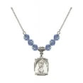 thumbnail image 1 of 18-Inch Rhodium Plated Necklace with 6mm Light Blue September Birth Month Stone Beads and Saint Christopher Charm, 1 of 1