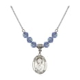 thumbnail image 1 of 18-Inch Rhodium Plated Necklace with 6mm Light Blue September Birth Month Stone Beads and Saint Dominic Savio Charm, 1 of 1