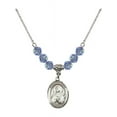 thumbnail image 1 of 18-Inch Rhodium Plated Necklace with 6mm Light Blue September Birth Month Stone Beads and Saint Dorothy Charm, 1 of 1