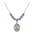 thumbnail image 1 of 18-Inch Rhodium Plated Necklace with 6mm Light Blue September Birth Month Stone Beads and Saint Ephrem Charm, 1 of 1