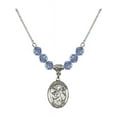 thumbnail image 1 of 18-Inch Rhodium Plated Necklace with 6mm Light Blue September Birth Month Stone Beads and Saint Januarius Charm, 1 of 1
