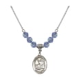 thumbnail image 1 of 18-Inch Rhodium Plated Necklace with 6mm Light Blue September Birth Month Stone Beads and Saint John Licci Charm, 1 of 1