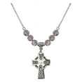 thumbnail image 1 of 18-Inch Rhodium Plated Necklace with 6mm Light Purple February Birth Month Stone Beads and Celtic Cross Charm, 1 of 1