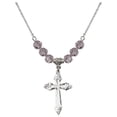 thumbnail image 1 of 18-Inch Rhodium Plated Necklace with 6mm Light Purple February Birth Month Stone Beads and Cross Charm, 1 of 1