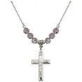 thumbnail image 1 of 18-Inch Rhodium Plated Necklace with 6mm Light Purple February Birth Month Stone Beads and Crucifix Charm, 1 of 1