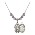 thumbnail image 1 of 18-Inch Rhodium Plated Necklace with 6mm Light Purple February Birth Month Stone Beads and Divine Mercy Charm, 1 of 1