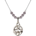 thumbnail image 1 of 18-Inch Rhodium Plated Necklace with 6mm Light Purple February Birth Month Stone Beads and Irish Knot / Claddagh Charm, 1 of 1
