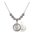thumbnail image 1 of 18-Inch Rhodium Plated Necklace with 6mm Light Purple February Birth Month Stone Beads and Miraculous Charm, 1 of 1