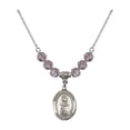 thumbnail image 1 of 18-Inch Rhodium Plated Necklace with 6mm Light Purple February Birth Month Stone Beads and Saint Anastasia Charm, 1 of 1