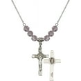 thumbnail image 1 of 18-Inch Rhodium Plated Necklace with 6mm Light Purple February Birth Month Stone Beads and Saint Benedict Crucifix Charm, 1 of 1