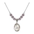 thumbnail image 1 of 18-Inch Rhodium Plated Necklace with 6mm Light Purple February Birth Month Stone Beads and Saint Josemaria Escriva Charm, 1 of 1