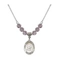 thumbnail image 1 of 18-Inch Rhodium Plated Necklace with 6mm Light Purple February Birth Month Stone Beads and Saint Joseph Freinademetz Charm, 1 of 1