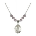 thumbnail image 1 of 18-Inch Rhodium Plated Necklace with 6mm Light Purple February Birth Month Stone Beads and Saint Nathanael Charm, 1 of 1