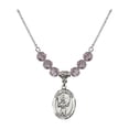 thumbnail image 1 of 18-Inch Rhodium Plated Necklace with 6mm Light Purple February Birth Month Stone Beads and Saint Sebastian / Baseball Charm, 1 of 1