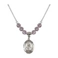 thumbnail image 1 of 18-Inch Rhodium Plated Necklace with 6mm Light Purple February Birth Month Stone Beads and Saint Timothy Charm, 1 of 1