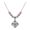 thumbnail image 1 of 18-Inch Rhodium Plated Necklace with 6mm Light Rose Pink October Birth Month Stone Beads and 4-Way Charm, 1 of 1