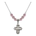 thumbnail image 1 of 18-Inch Rhodium Plated Necklace with 6mm Light Rose Pink October Birth Month Stone Beads and 5-Way Charm, 1 of 1