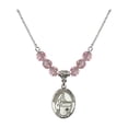 thumbnail image 1 of 18-Inch Rhodium Plated Necklace with 6mm Light Rose Pink October Birth Month Stone Beads and Blessed Emilee Doultremont Charm, 1 of 1