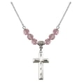 thumbnail image 1 of 18-Inch Rhodium Plated Necklace with 6mm Light Rose Pink October Birth Month Stone Beads and Cross Charm, 1 of 1