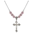 thumbnail image 1 of 18-Inch Rhodium Plated Necklace with 6mm Light Rose Pink October Birth Month Stone Beads and Crucifix Charm, 1 of 1