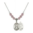 thumbnail image 1 of 18-Inch Rhodium Plated Necklace with 6mm Light Rose Pink October Birth Month Stone Beads and Divine Mercy Charm, 1 of 1