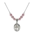 thumbnail image 1 of 18-Inch Rhodium Plated Necklace with 6mm Light Rose Pink October Birth Month Stone Beads and Guardian Angel Protector Charm, 1 of 1
