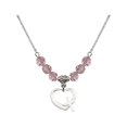 thumbnail image 1 of 18-Inch Rhodium Plated Necklace with 6mm Light Rose Pink October Birth Month Stone Beads and Heart / Cross Charm, 1 of 1