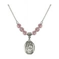 thumbnail image 1 of 18-Inch Rhodium Plated Necklace with 6mm Light Rose Pink October Birth Month Stone Beads and Holy Family Charm, 1 of 1