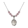 thumbnail image 1 of 18-Inch Rhodium Plated Necklace with 6mm Light Rose Pink October Birth Month Stone Beads and Our Lady of Czestochowa Charm, 1 of 1