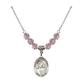 thumbnail image 1 of 18-Inch Rhodium Plated Necklace with 6mm Light Rose Pink October Birth Month Stone Beads and Our Lady of Good Counsel Charm, 1 of 1