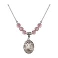 thumbnail image 1 of 18-Inch Rhodium Plated Necklace with 6mm Light Rose Pink October Birth Month Stone Beads and Our Lady of Good Help Charm, 1 of 1