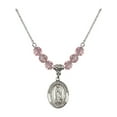 thumbnail image 1 of 18-Inch Rhodium Plated Necklace with 6mm Light Rose Pink October Birth Month Stone Beads and Our Lady of Guadalupe Charm, 1 of 1
