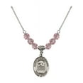 thumbnail image 1 of 18-Inch Rhodium Plated Necklace with 6mm Light Rose Pink October Birth Month Stone Beads and Saint Christopher/Swimming Charm, 1 of 1