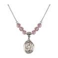 thumbnail image 1 of 18-Inch Rhodium Plated Necklace with 6mm Light Rose Pink October Birth Month Stone Beads and Saint Dismas Charm, 1 of 1