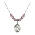 thumbnail image 1 of 18-Inch Rhodium Plated Necklace with 6mm Light Rose Pink October Birth Month Stone Beads and Saint Dominic de Guzman Charm, 1 of 1