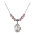 thumbnail image 1 of 18-Inch Rhodium Plated Necklace with 6mm Light Rose Pink October Birth Month Stone Beads and Saint Helen Charm, 1 of 1
