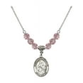 thumbnail image 1 of 18-Inch Rhodium Plated Necklace with 6mm Light Rose Pink October Birth Month Stone Beads and Saint Maria Goretti Charm, 1 of 1