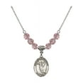 thumbnail image 1 of 18-Inch Rhodium Plated Necklace with 6mm Light Rose Pink October Birth Month Stone Beads and Saint Paul of the Cross Charm, 1 of 1