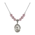 thumbnail image 1 of 18-Inch Rhodium Plated Necklace with 6mm Light Rose Pink October Birth Month Stone Beads and Saint Pio of Pietrelcina Charm, 1 of 1