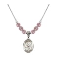 thumbnail image 1 of 18-Inch Rhodium Plated Necklace with 6mm Light Rose Pink October Birth Month Stone Beads and Saint Rafka Charm, 1 of 1