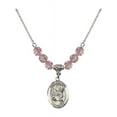 thumbnail image 1 of 18-Inch Rhodium Plated Necklace with 6mm Light Rose Pink October Birth Month Stone Beads and Saint Raymond Nonnatus Charm, 1 of 1