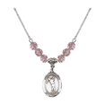 thumbnail image 1 of 18-Inch Rhodium Plated Necklace with 6mm Light Rose Pink October Birth Month Stone Beads and Saint Sebastian/Golf Charm, 1 of 1