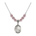 thumbnail image 1 of 18-Inch Rhodium Plated Necklace with 6mm Light Rose Pink October Birth Month Stone Beads and Saint Veronica Charm, 1 of 1